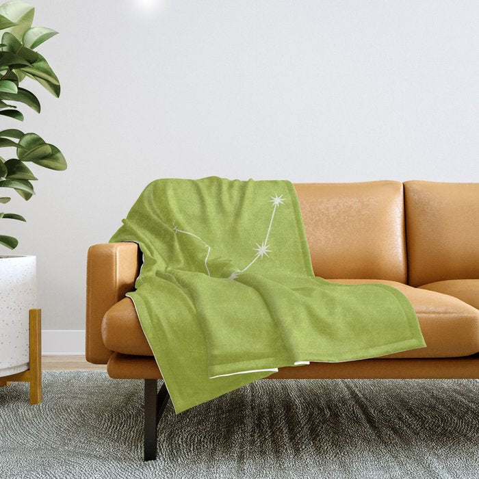 Virgo Zodiac Star Constellation Line Art Chartreuse Green Throw Blanket Gallery Image 1