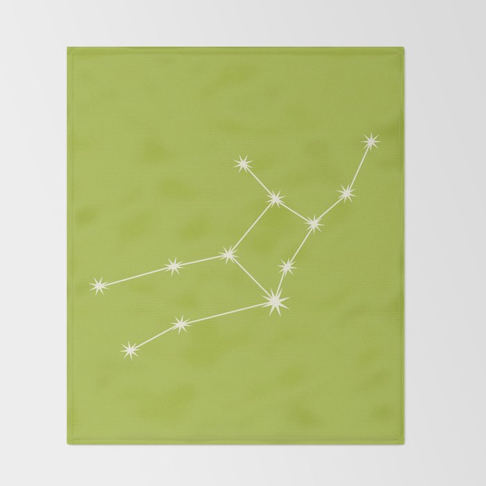 Virgo Zodiac Star Constellation Line Art Chartreuse Green Throw Blanket Gallery Image 2