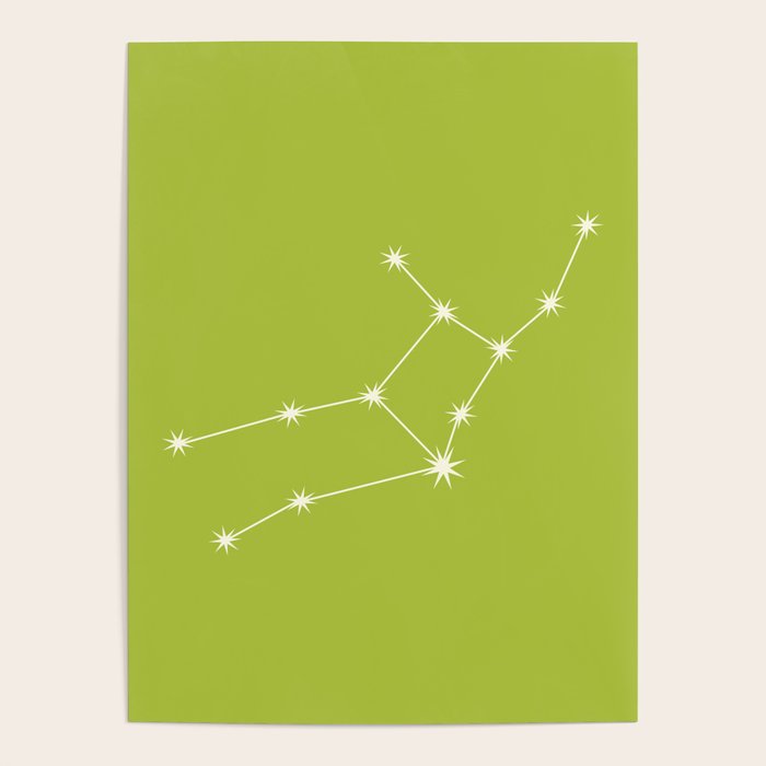 Virgo Zodiac Star Constellation Line Art Chartreuse Green Poster Gallery Image 4