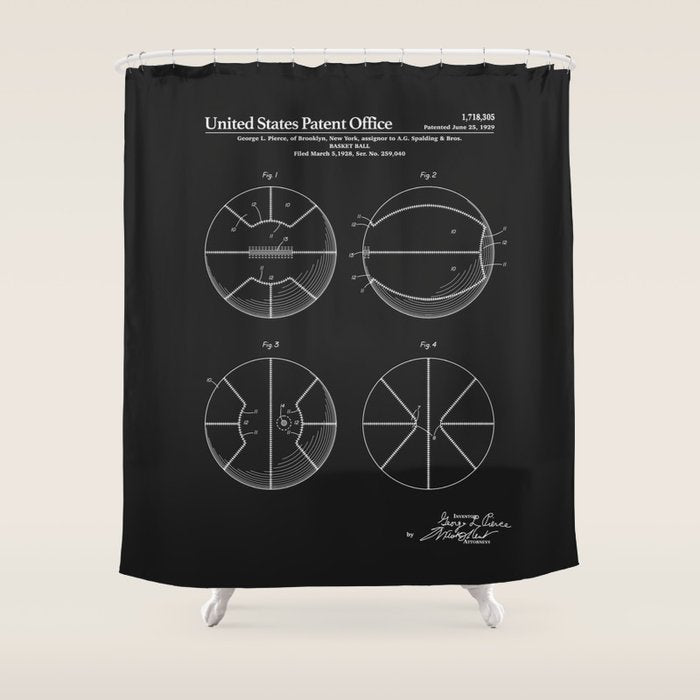 Basketball Patent - Black Shower Curtain Gallery Image 1