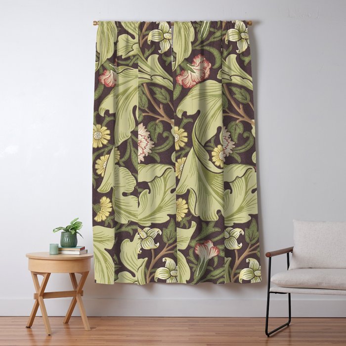 William Morris Leicester Chocolate Olive Floral Window Curtain Gallery Image 5