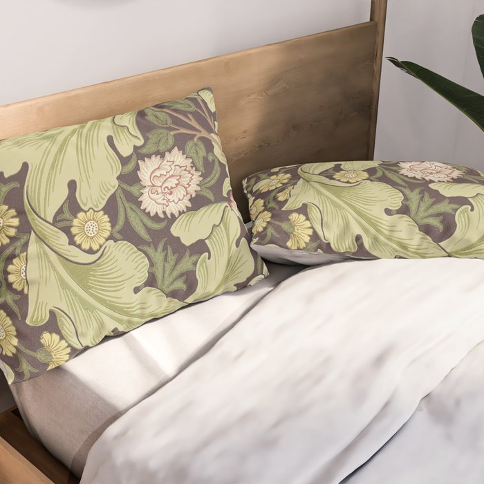 William Morris Leicester Chocolate Olive Floral Pillow Sham Gallery Image 2