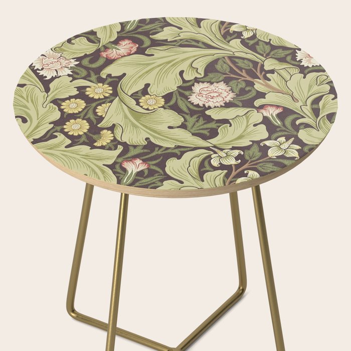William Morris Leicester Chocolate Olive Floral Side Table Gallery Image 2