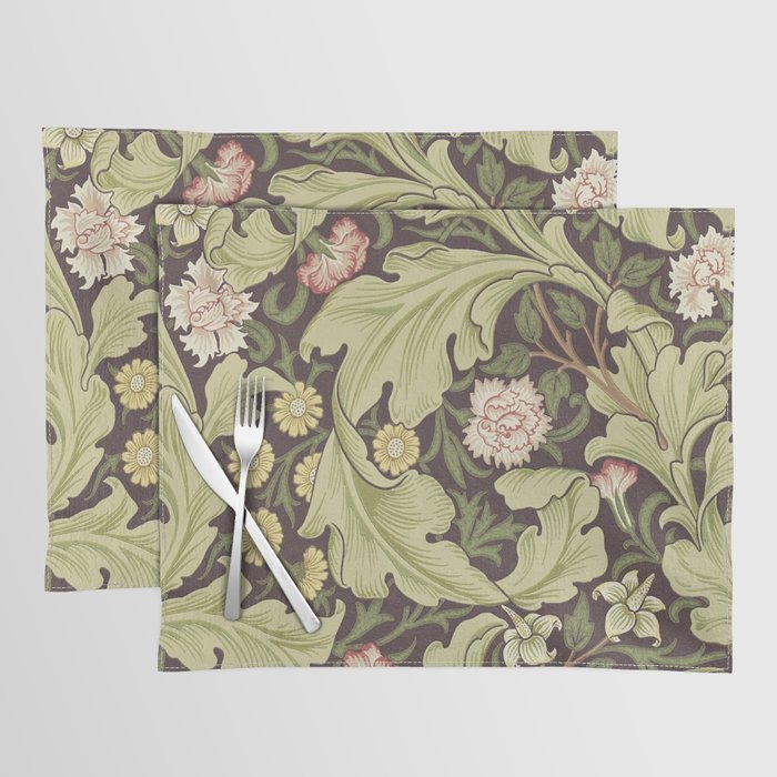 William Morris Leicester Chocolate Olive Floral Placemat Gallery Image 1