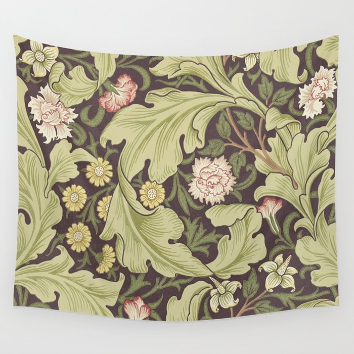 William Morris Leicester Chocolate Olive Floral Wall Tapestry Gallery Image 4