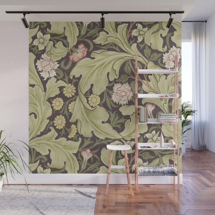 William Morris Leicester Chocolate Olive Floral Wall Mural Gallery Image 1