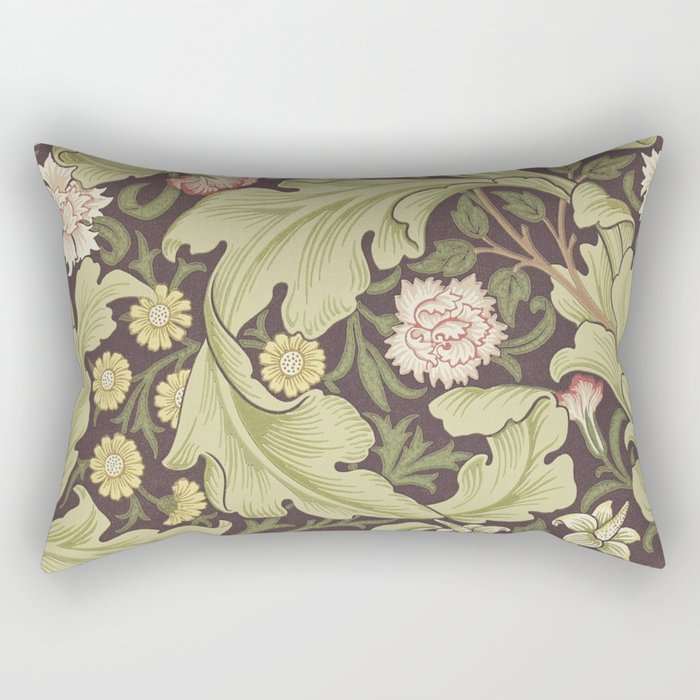 William Morris Leicester Chocolate Olive Floral Rectangular Pillow Gallery Image 2