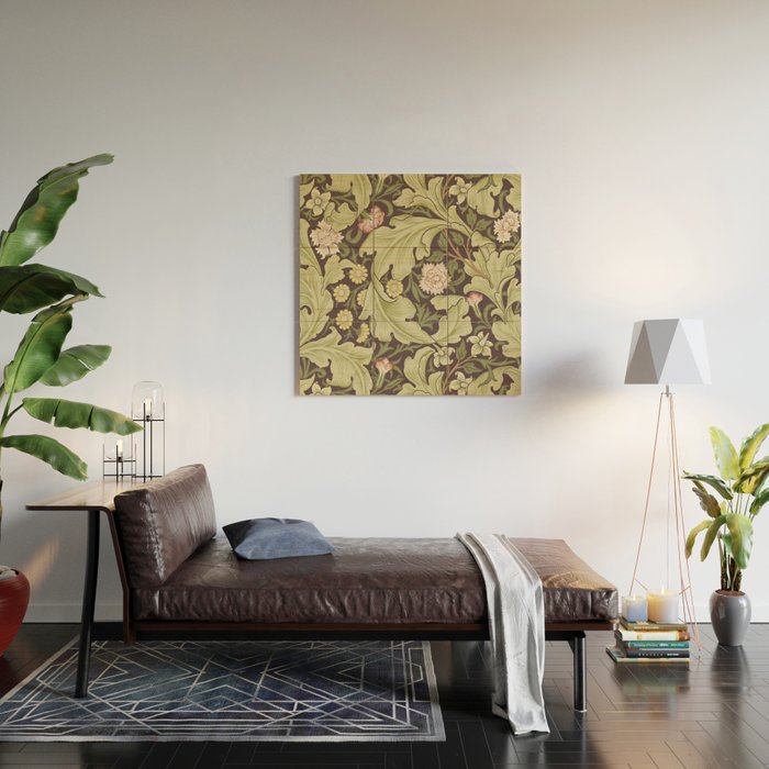 William Morris Leicester Chocolate Olive Floral Wood Wall Art Gallery Image 2
