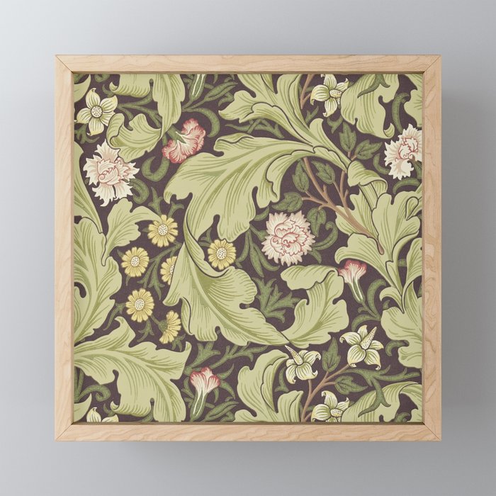 William Morris Leicester Chocolate Olive Floral Mini Art Print Gallery Image 1