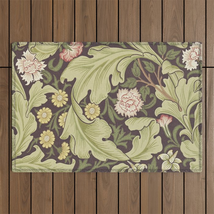 William Morris Leicester Chocolate Olive Floral Outdoor Rug Gallery Image 1