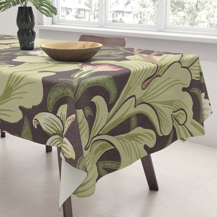 William Morris Leicester Chocolate Olive Floral Tablecloth Gallery Image 3