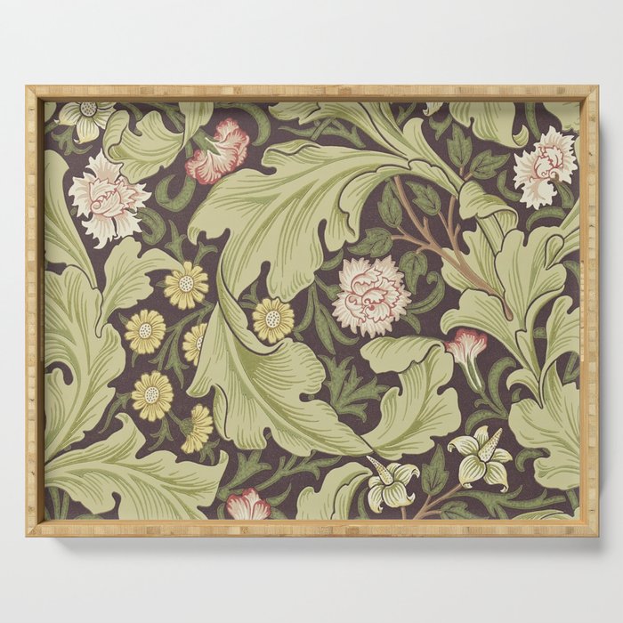 William Morris Leicester Chocolate Olive Floral Serving Tray Gallery Image 1