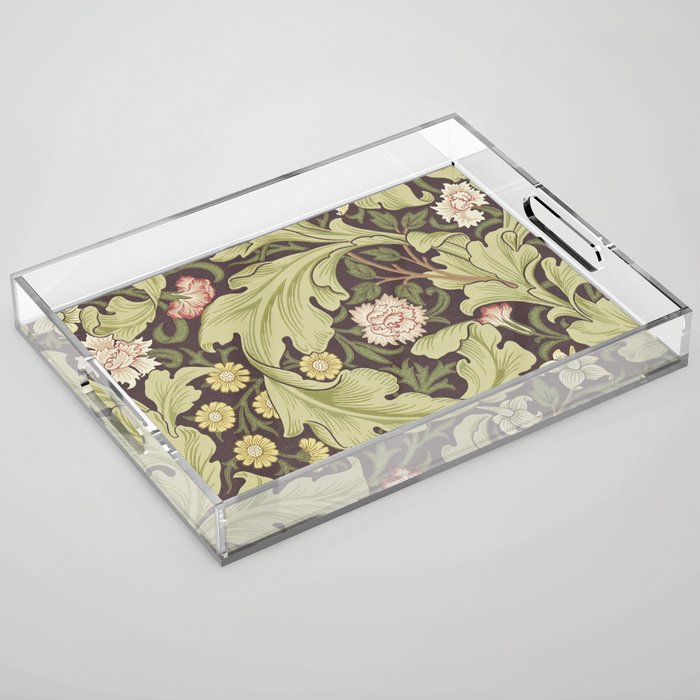 William Morris Leicester Chocolate Olive Floral Acrylic Tray Gallery Image 1