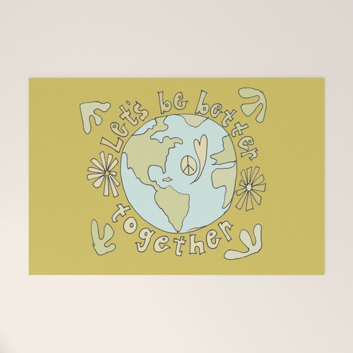 let's be better together // protect mother earth // retro art by surfy birdy Welcome Mat Gallery Image 1