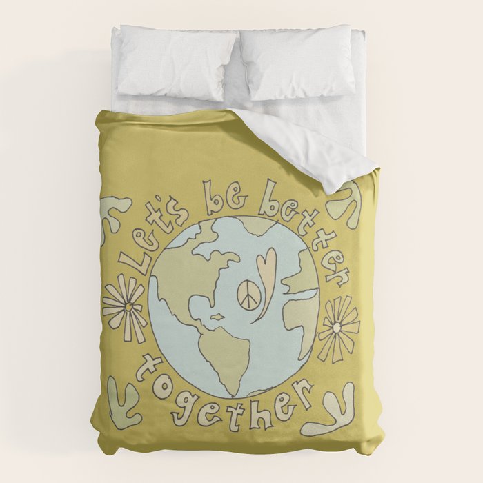 let's be better together // protect mother earth // retro art by surfy birdy Duvet Cover Gallery Image 6
