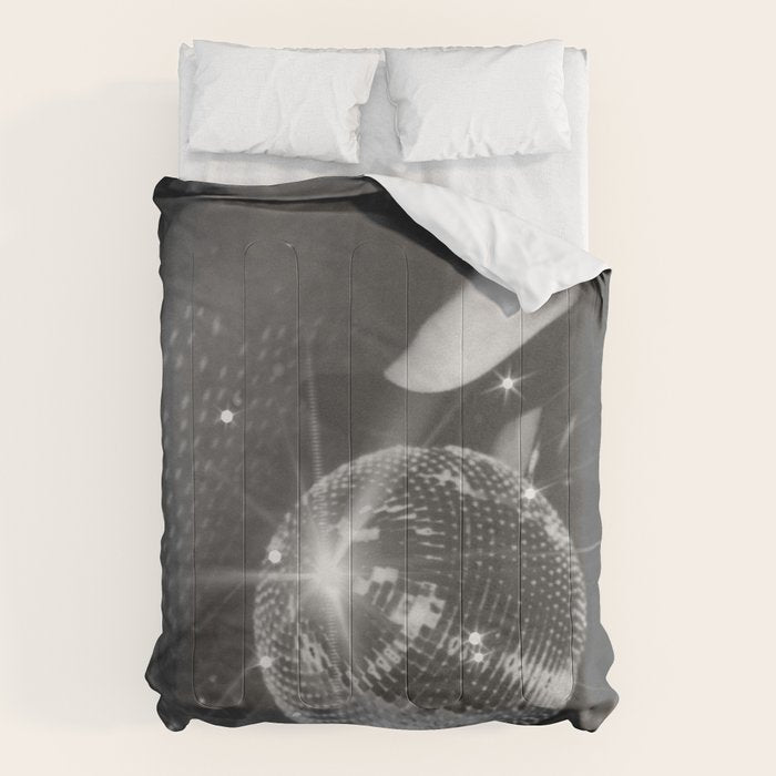 Disco Night | Black & White Photography | Vintage Photo Art Print | Groovy Christmas Party Comforter Gallery Image 1