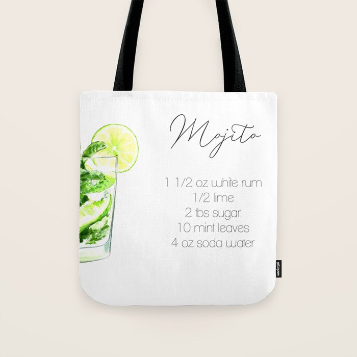 Cocktail Recipes. Mojito. Square Tote Bag Gallery Image 1