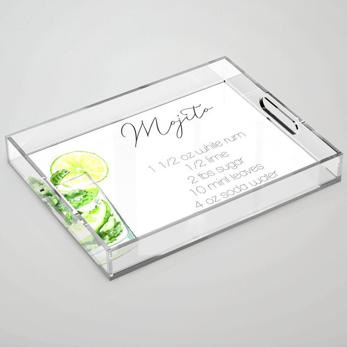 Cocktail Recipes. Mojito. Square Acrylic Tray Gallery Image 1