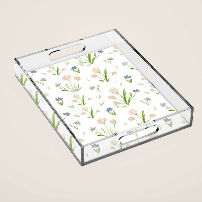 Watercolor Floral Pattern Botanical Design Acrylic Tray Gallery Image 1