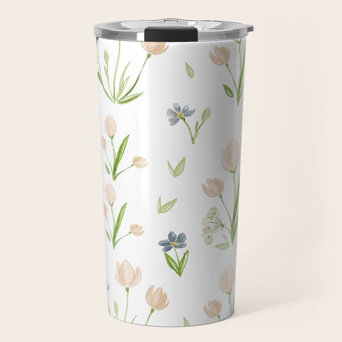 Watercolor Floral Pattern Botanical Design Travel Mug Gallery Image 1