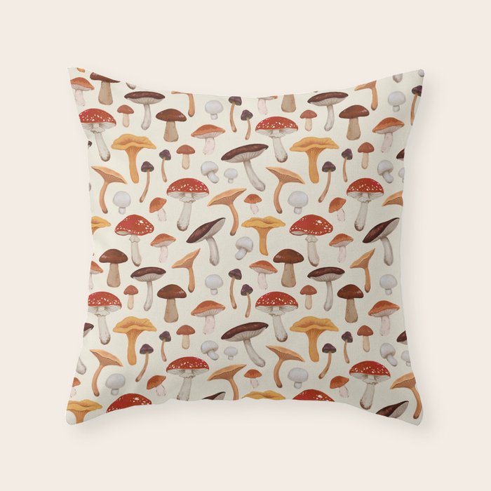Mushroom Medley Pattern - Neutral Throw Pillow Gallery Image 1