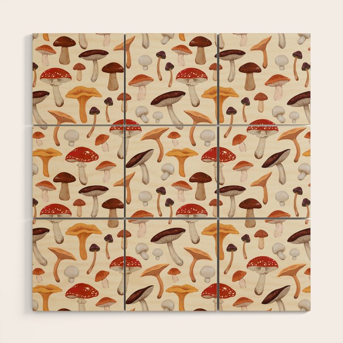 Mushroom Medley Pattern - Neutral Wood Wall Art Gallery Image 1