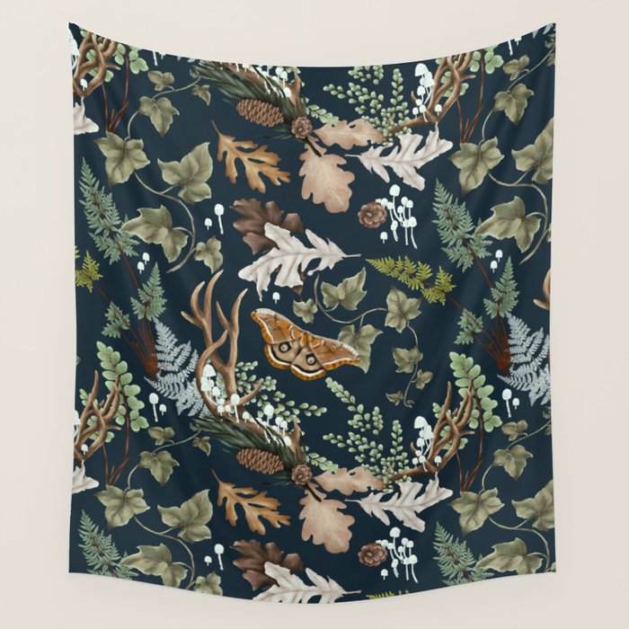 Bohemian leafy forest at night Wall Tapestry Gallery Image 1