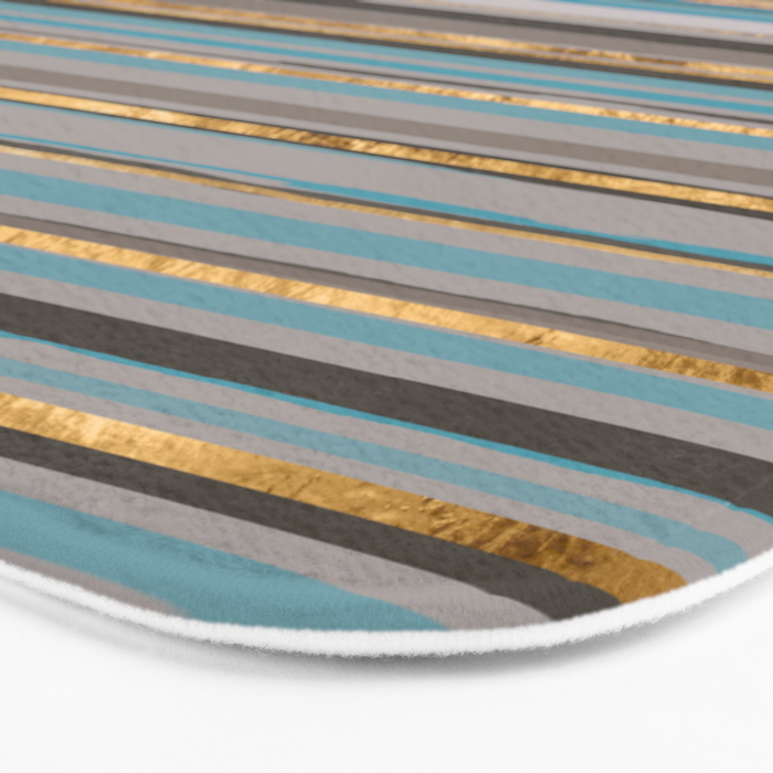 Taupe, gold and teal stripes Bath Mat Gallery Image 3