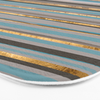 Taupe, gold and teal stripes Bath Mat Gallery Image 3