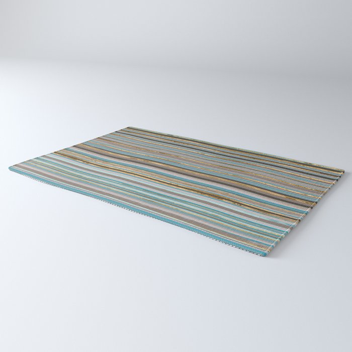 Taupe, gold and teal stripes Rug Gallery Image 3