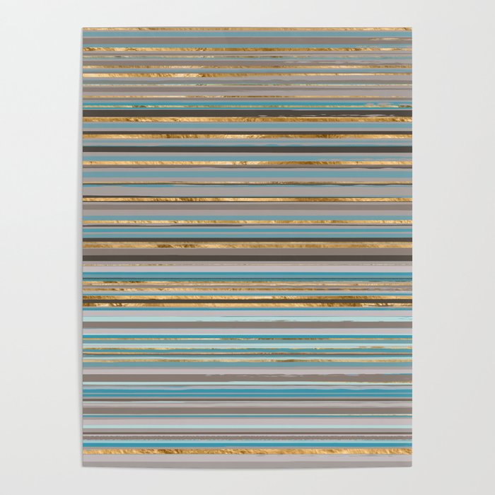 Taupe, gold and teal stripes Poster Gallery Image 1