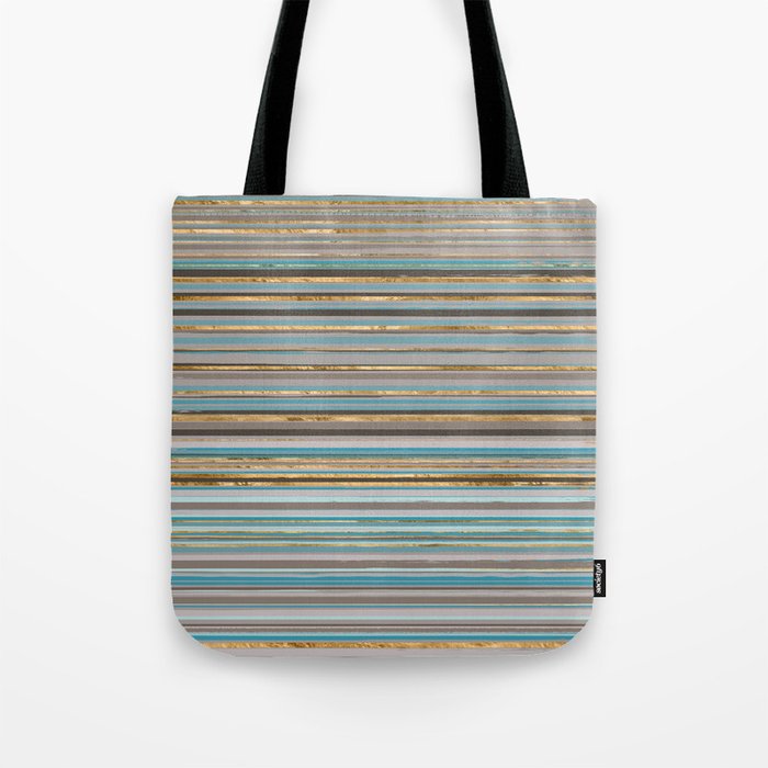 Taupe, gold and teal stripes Tote Bag Gallery Image 1