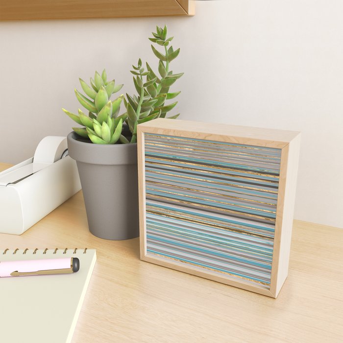 Taupe, gold and teal stripes Mini Art Print Gallery Image 2