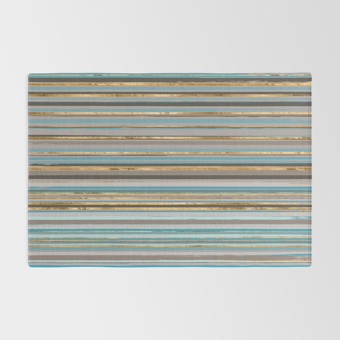 Taupe, gold and teal stripes Rug Gallery Image 2