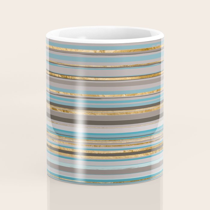 Taupe, gold and teal stripes Coffee Mug Gallery Image 4