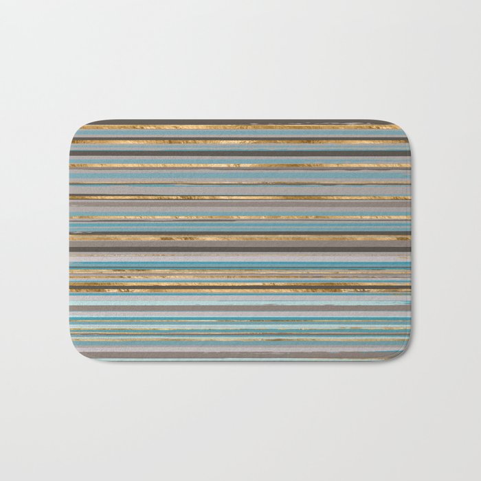 Taupe, gold and teal stripes Bath Mat Gallery Image 1