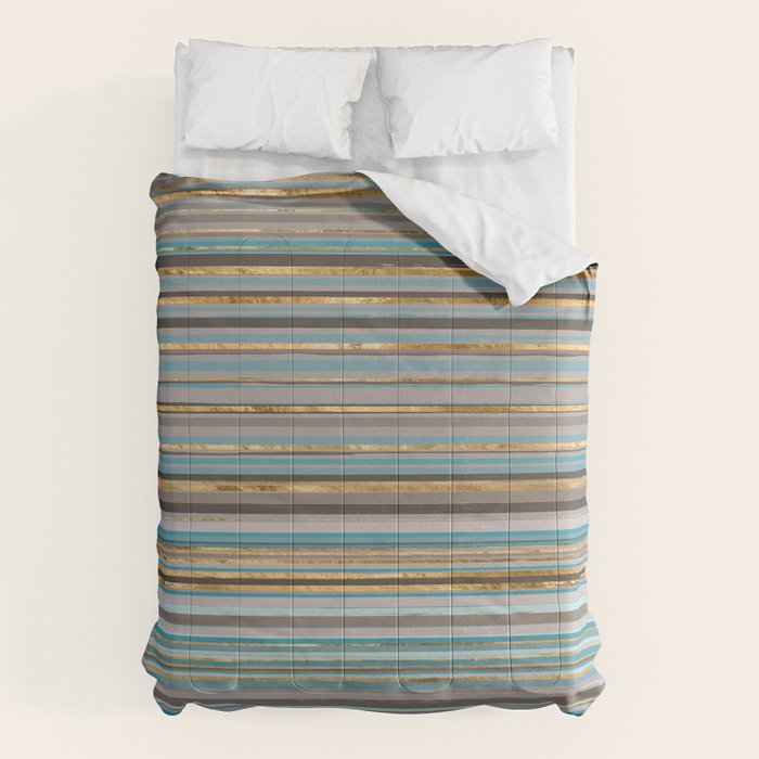 Taupe, gold and teal stripes Comforter Gallery Image 1