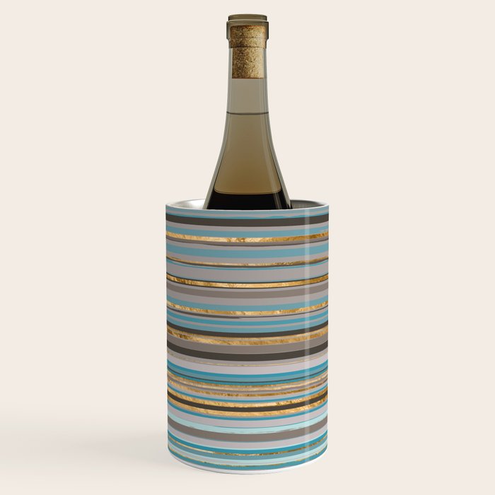 Taupe, gold and teal stripes Wine Chiller Gallery Image 1