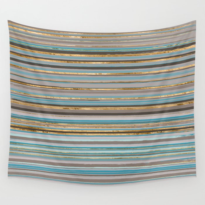 Taupe, gold and teal stripes Wall Tapestry Gallery Image 4