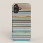 Taupe, gold and teal stripes iPhone Case Gallery Image 1