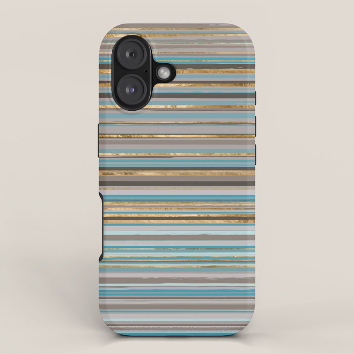 Taupe, gold and teal stripes iPhone Case Gallery Image 1