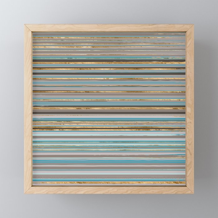 Taupe, gold and teal stripes Mini Art Print Gallery Image 1