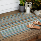 Taupe, gold and teal stripes Outdoor Rug Gallery Image 2