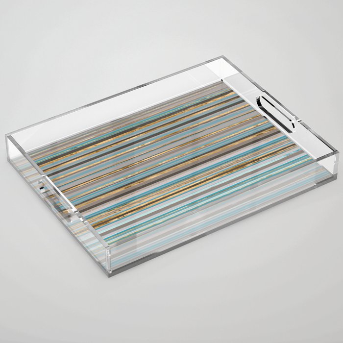Taupe, gold and teal stripes Acrylic Tray Gallery Image 1