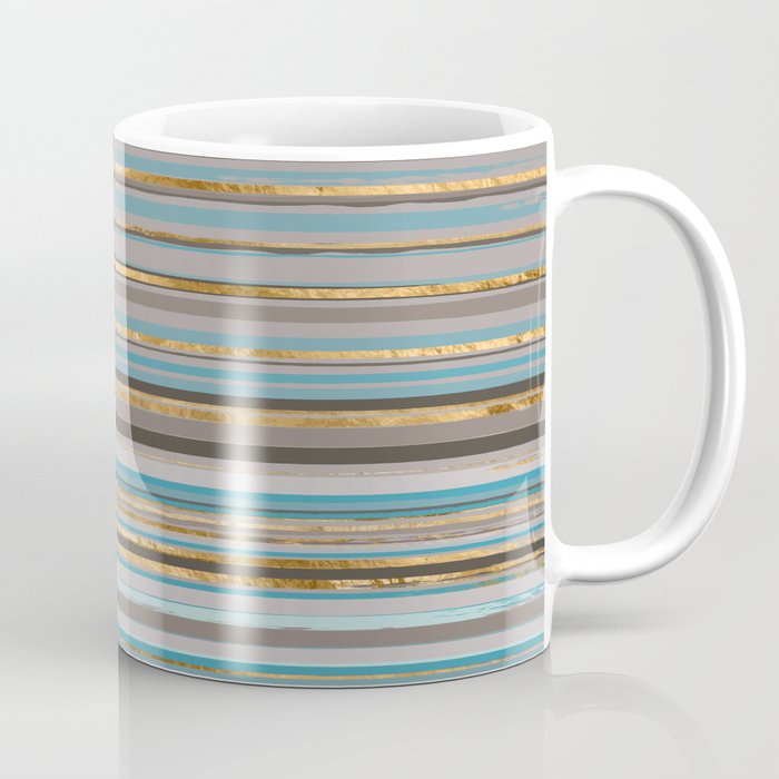 Taupe, gold and teal stripes Coffee Mug Gallery Image 1