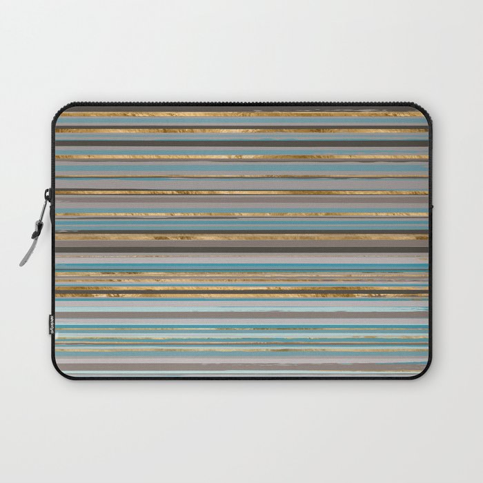 Taupe, gold and teal stripes Laptop Sleeve Gallery Image 1