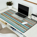 Taupe, gold and teal stripes Desk Mat Gallery Image 2