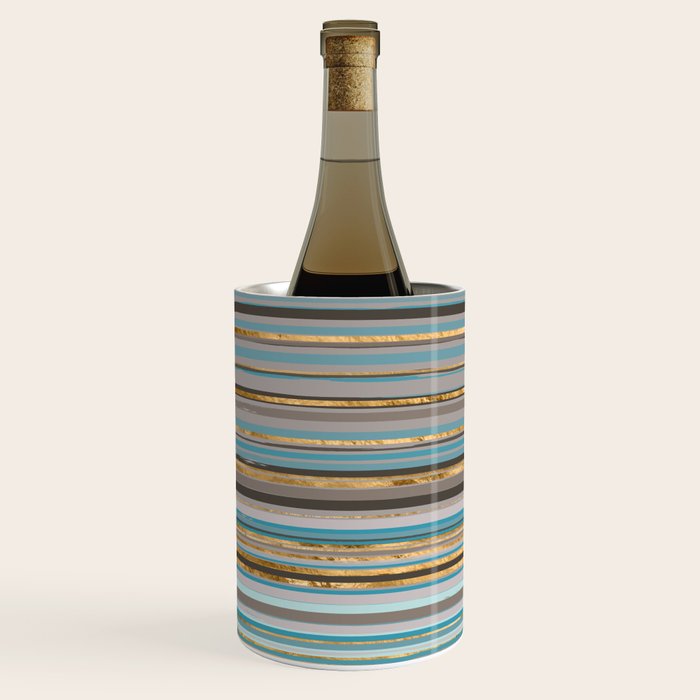 Taupe, gold and teal stripes Wine Chiller Gallery Image 2