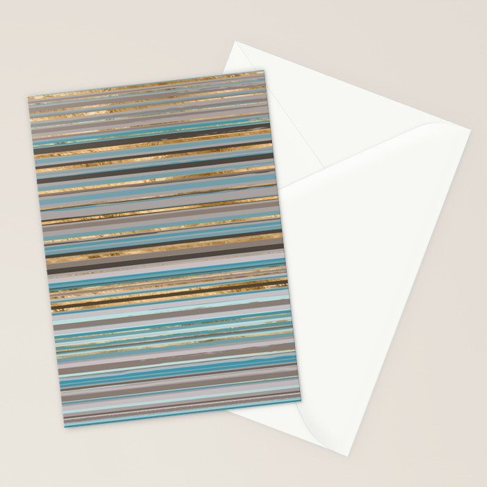 Taupe, gold and teal stripes Stationery Card Gallery Image 2