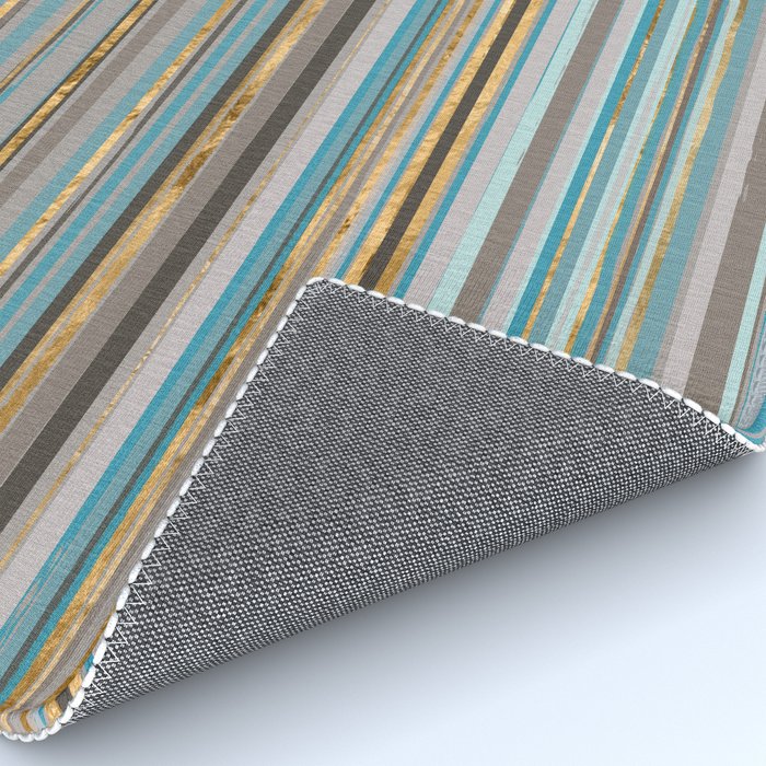 Taupe, gold and teal stripes Rug Gallery Image 4